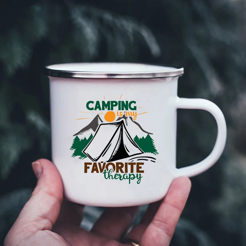 Mountain Print Enamel Cups Camping Mugs Handle Drinkware Vacation Hiking Campfire Mug Outdoor Campervan Coffee cup Camper Gifts