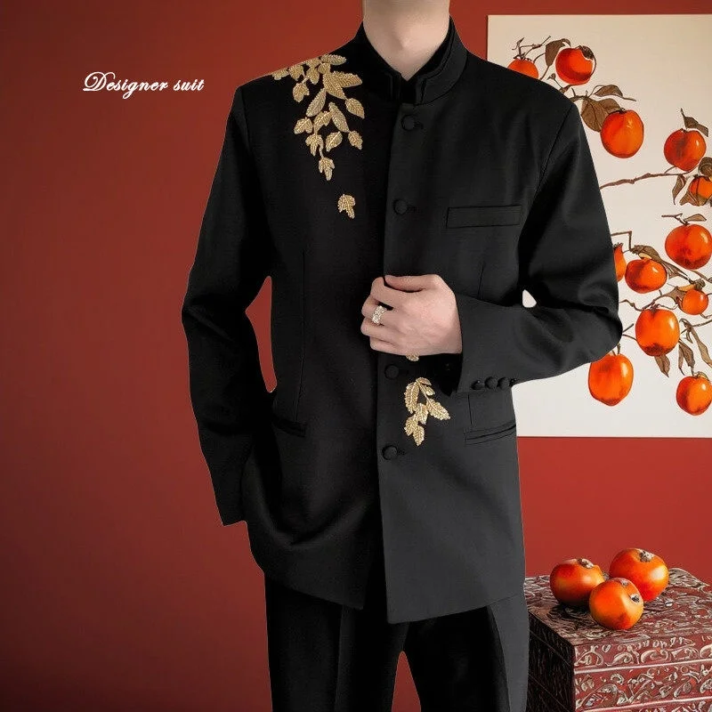 New Chinese Style Groom's Suit Student Graduation Version Stand Collar Tang Costume Class Uniform Men's Western Wear