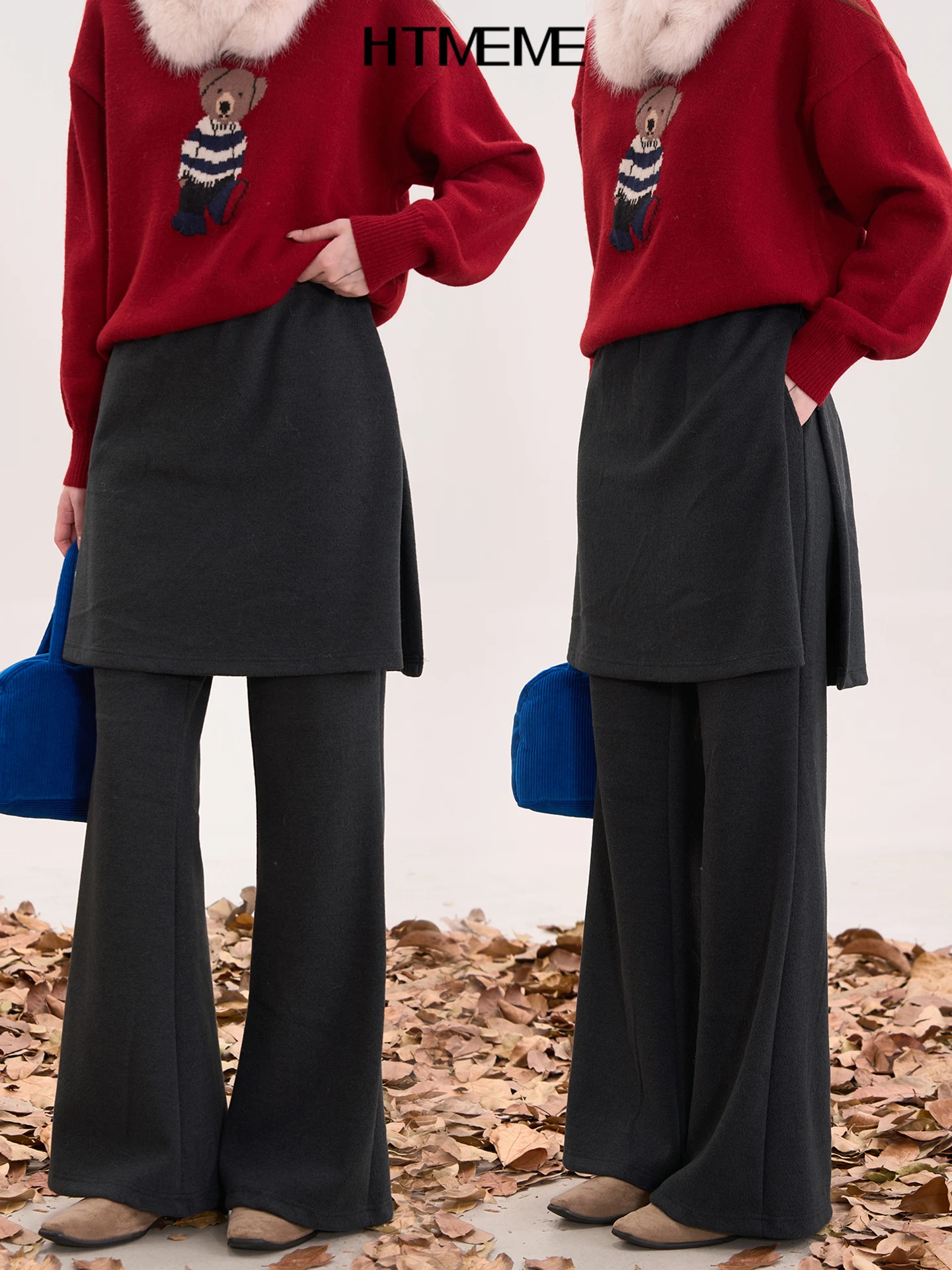 

Heme 5 Woolen Casual Pants Women's Autumn Winter Versatile Micro Flared Pants High Waist Loose Fit Warm Polyester Blend