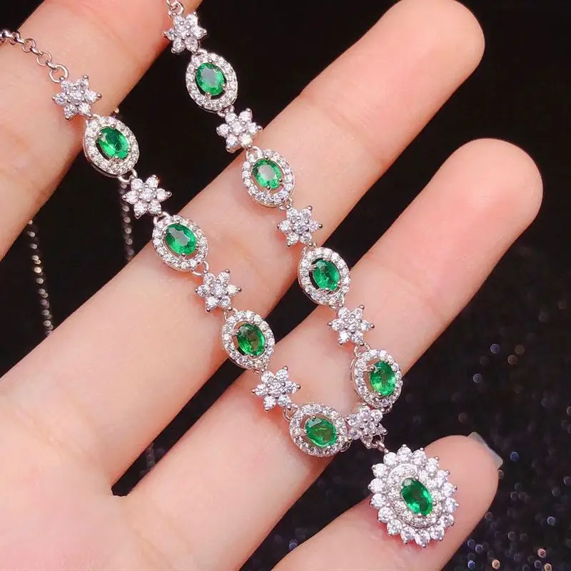 Crystal jewelry - Full Diamond Synthetic Emerald Pendant for Women - Elegant Necklace - Anniversary Gift