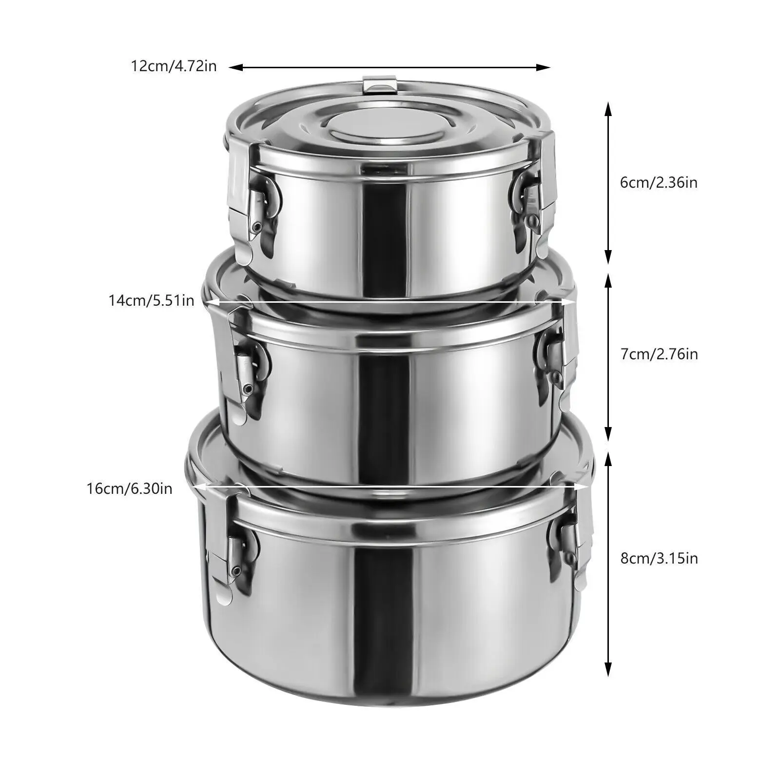 

3pcs Stainless Steel Food Storage Containers for Picnic Camping Leak-Proof New