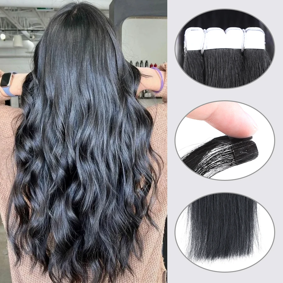 AW Tape In Human Hair Extensions Black Blonde Non-Remy Seamless European Skin Weft Soft Human Hair Natural Hair Extensions 10pcs