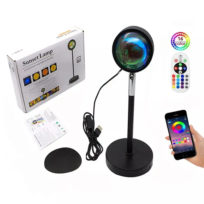 High Quality Morden Aluminum Alloy Sunset light RGB Remote Control Table Projector Magnifying Led Lampe Halo Sunset Lamp