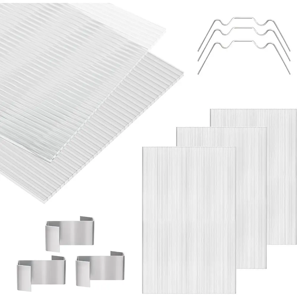 12-Pack Clear Twin-Wall Polycarbonate Greenhouse Panels, UV-Protected, 23.8x47.6x0.24 for Outdoor Gardening & Plant Protection