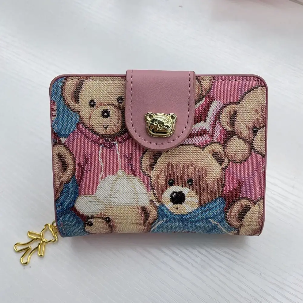 Cute Integrated ID Card Bag Little Bear Short Style Wallet Multi Functional Square Coin Bag Women