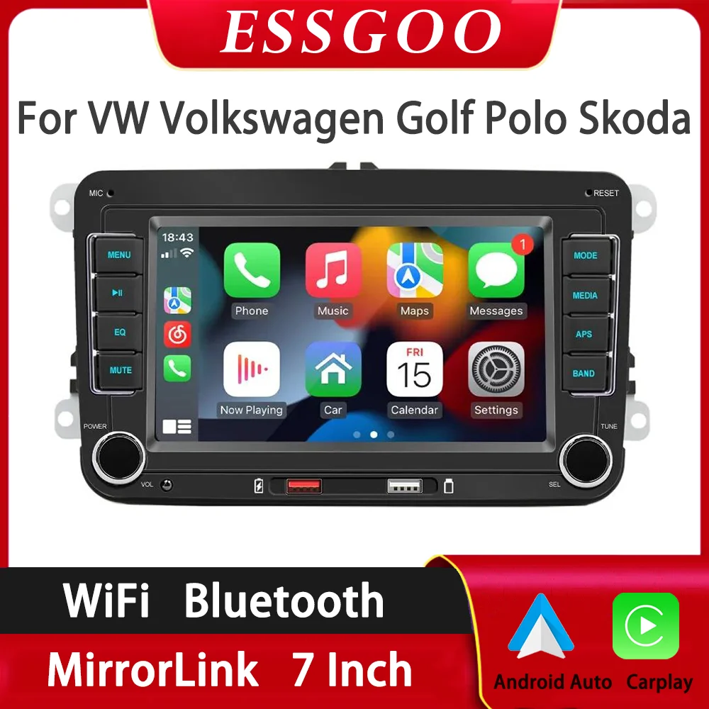 

ESSGOO 2 Din Car Radio GPS Android Auto Carplay For 7" VW / Volkswagen Skoda Octavia golf 5 6 touran passat B6 polo Jetta