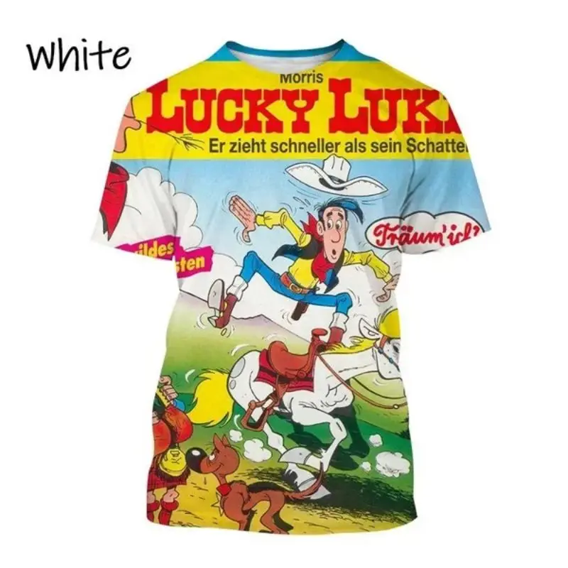 Summer Funny Lucky Luke Cartoon Animation Pattern 3D Printed Men\'s Short-sleeved T-shirt Unisex Casual Round Neck Cool T-shirt