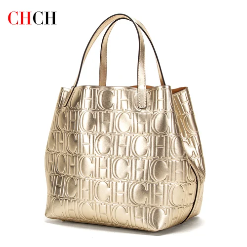 Imagen 2 del producto CHCH-Bolso de mano clásico de cuero de vaca para mujer, bolsa de mano de gran capacidad con estampado de acero, bolso de compras para ir al trabajo de negocios