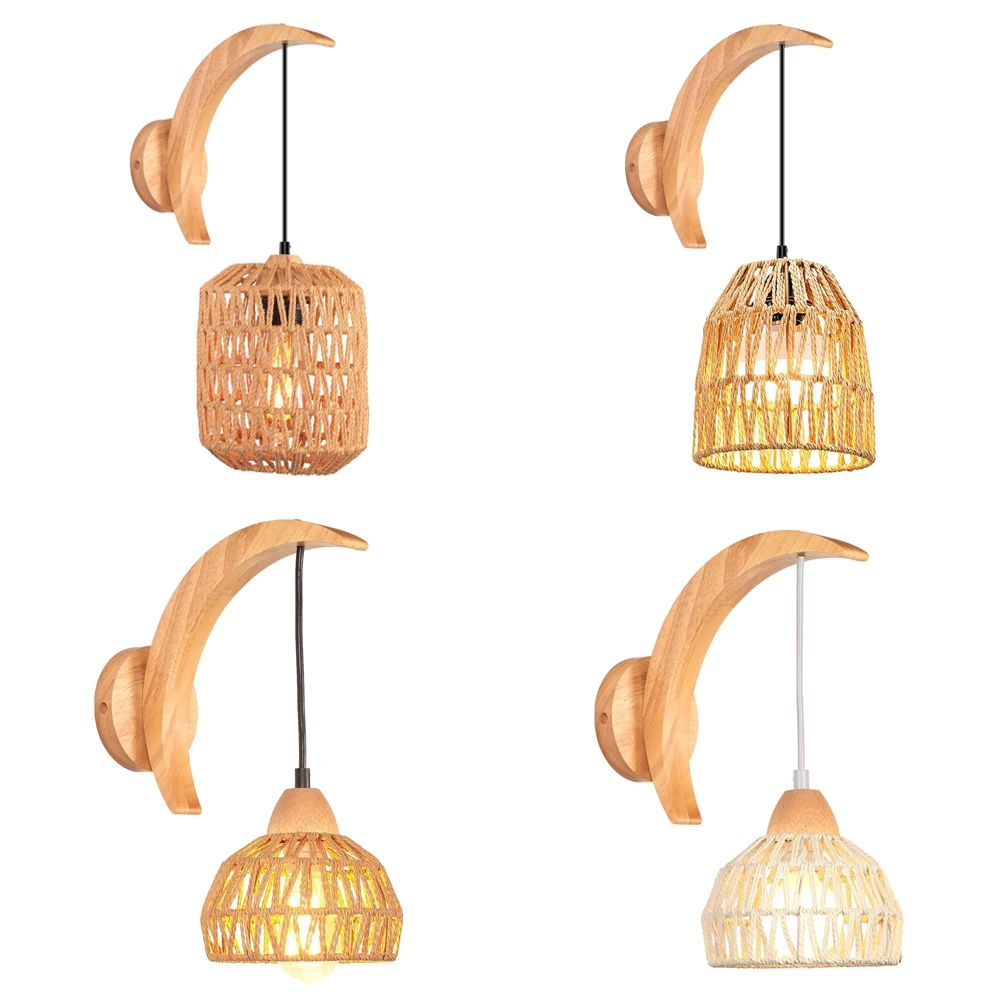 

Настенный светильник из ротанга в стиле ретро, винтажный бра из пеньковой веревки, настенный светильник E27, домашний декор, столовая, прикроватная лампа, спальня, внутреннее освещение