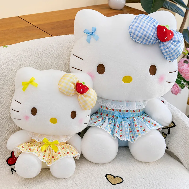 30CM Animatie Sanrio Hello Kitty Pluche Pop in Aardbeienrok PP Katoen Gevuld Kussen Kawaii Sofa Ornament Vakantiecadeau
