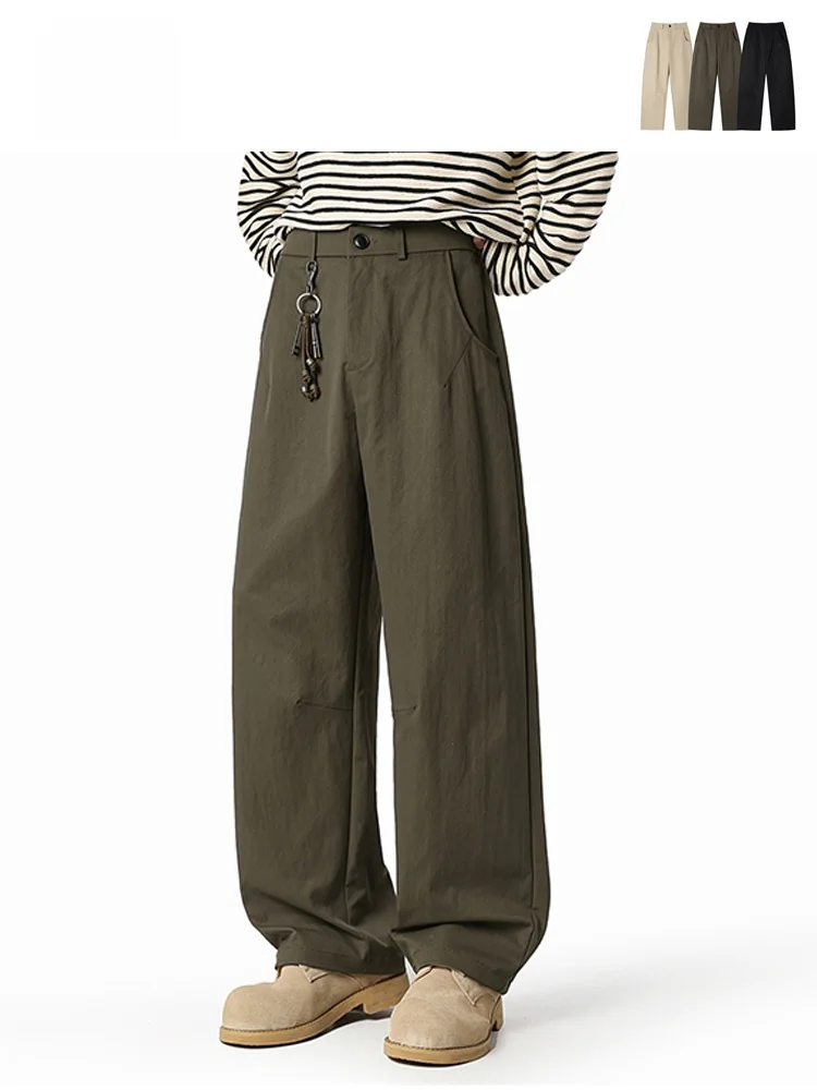 

GPstudio Trendy Basic Straight Leg Men's Casual Pants Pure Color Commuter Loose Fit Long Trousers Faionable Youth Sle