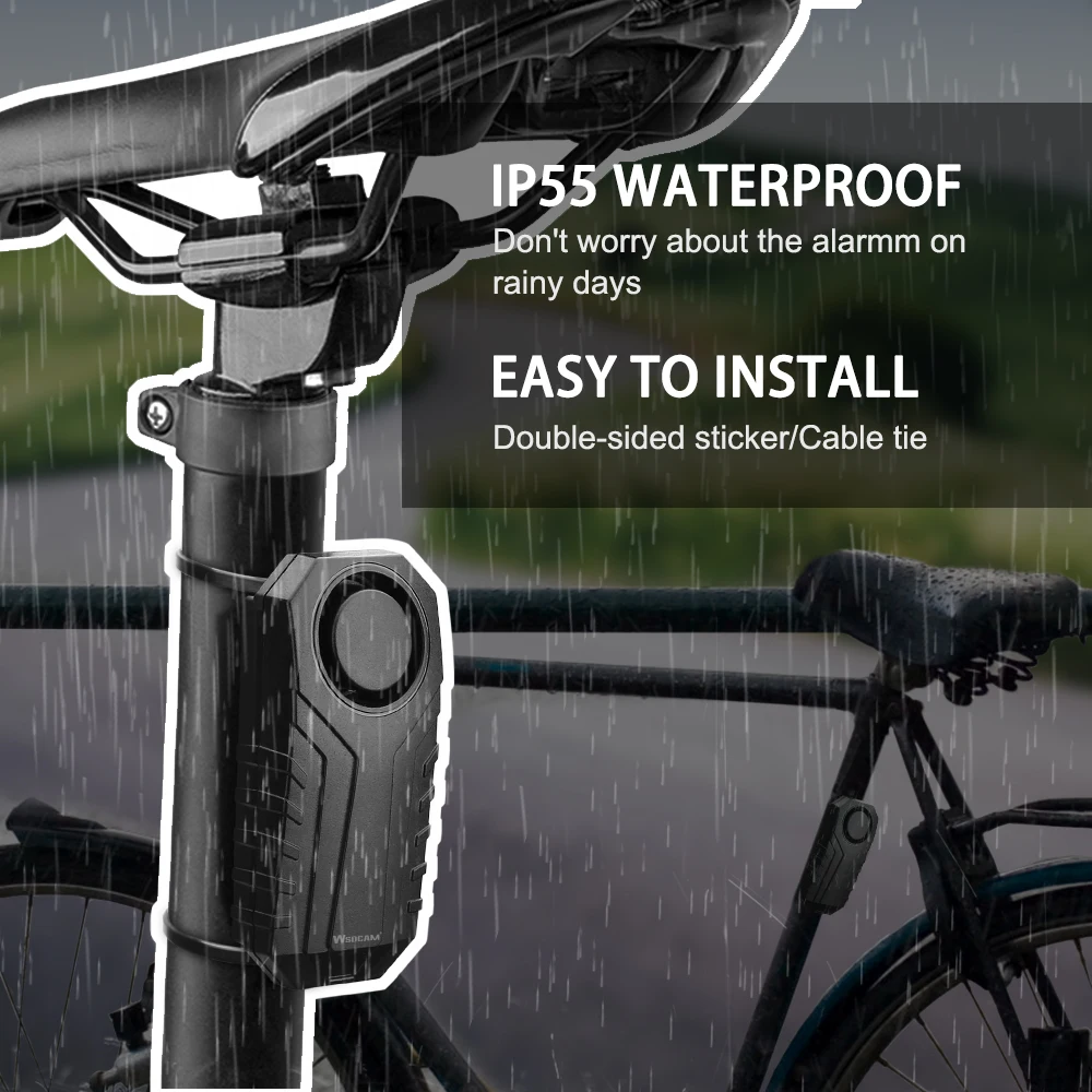 Wsdcam alarma impermeable para bicicleta, alarma antipérdida de seguridad para motocicleta, Control remoto inalámbrico, Detector de vibración, 113dB