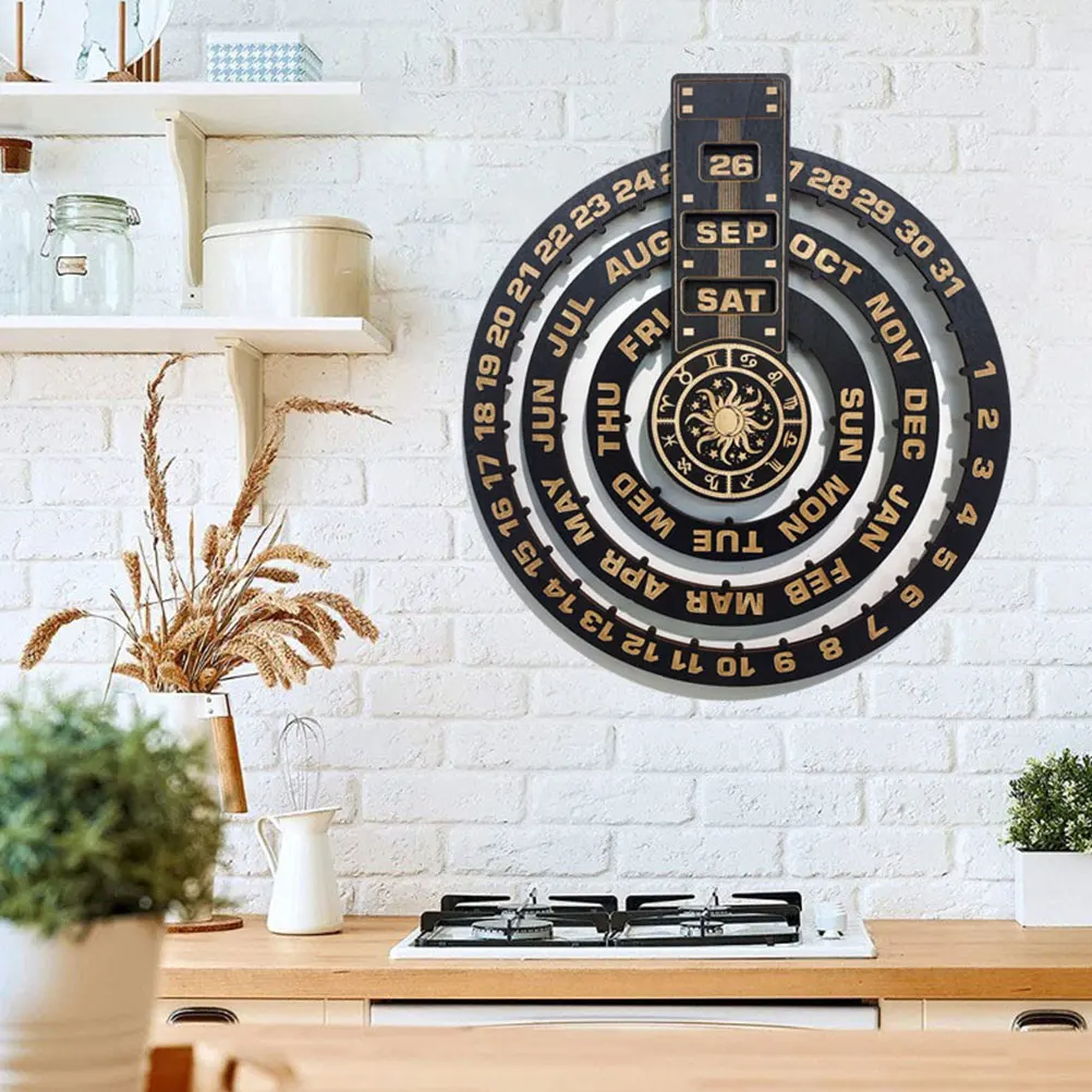 

Perpetual Calendar Wooden Handicraft Hanging Decoration Premium Safe Material Home Office Restaurant Wall Mount Simple