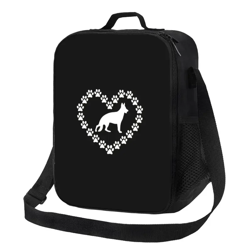 

German Shepherd Heart Paws Portable Lunch Box for Waterproof Puppy Dog Thermal Cooler Food Insulated Lunch Bag School Children