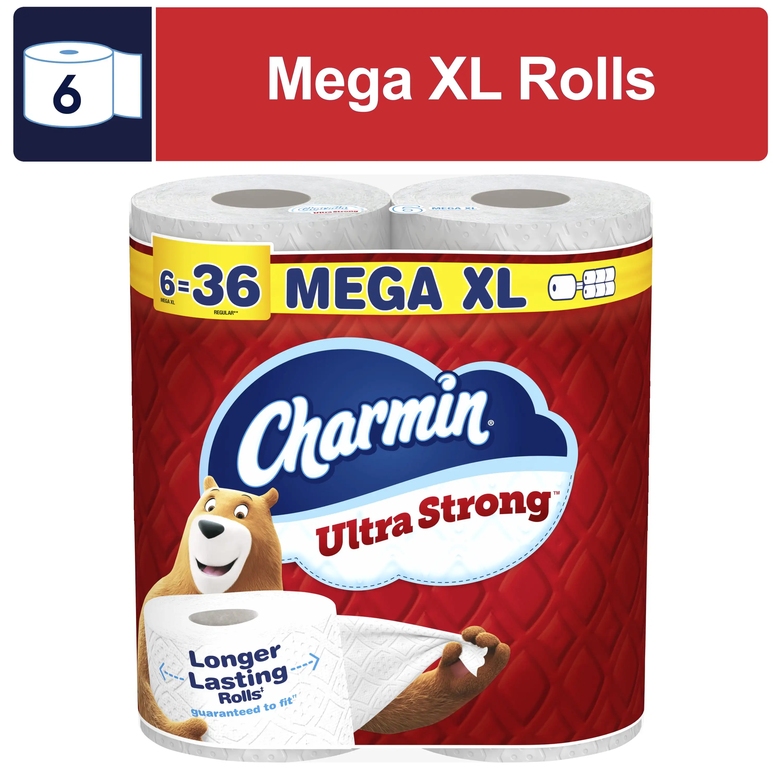 Strong Toilet Paper 6 Mega XL Rolls 330 Sheets Per Roll Deeper Texture Cleans Better Made with A Diamond Weave Texture