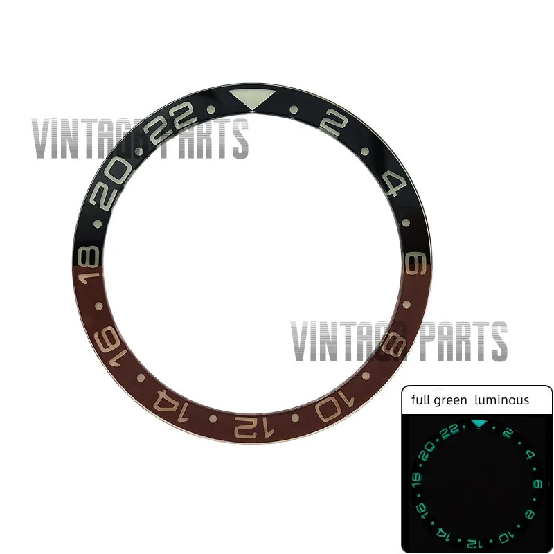 

38mm*30.7mm GMT black coffee ceramic bezel insert ice blue luminous fit for seiko rolex watch