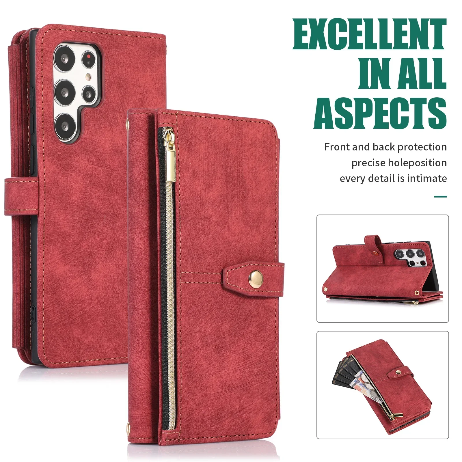 Handyhülle für Samsung Galaxy S23 S24 FE S25 S26 Ultra Edge Plus A16 A06 A26 A36 A56 A27 A37 A57 Cover Reißverschluss-Brieftasche Crossbody – Detail 26