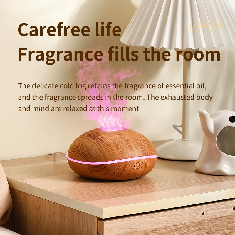 Air Humidifier Aromatherapy Essential Oil Diffuser Wood Grain 200ml Ultrasonic Remote Control 7 Color Lights For Home Bedroom