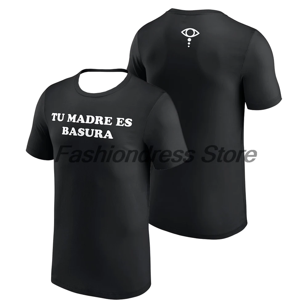 Men's Black Liv Morgan Tu Madre Es Basura T-shirt Crewneck Short Sleeve Polyester Tee Women Outdoor Streetwear Tops