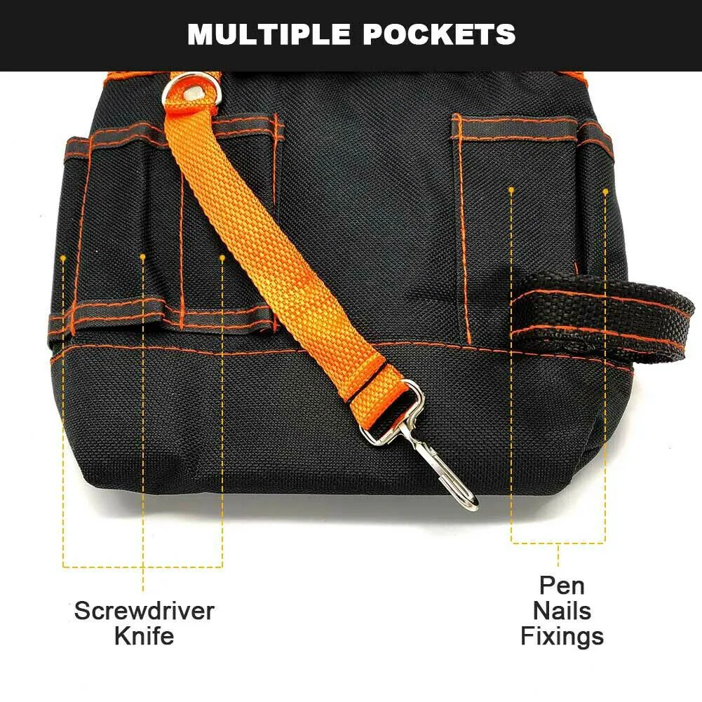 8-Pocket Padded Tool Belt/Utility Pouch Universal-fit Steel Clip and Tunnel  for Tool Belt Orange/Grey