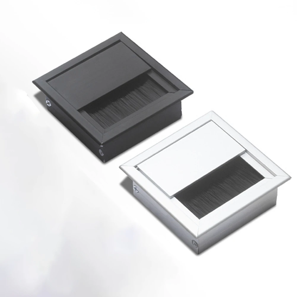 Wire Cable Grommet Hole Cover Outlet Square Black/Silver Aluminum Alloy 80*80MM Cable Box Computer Desk Desktop Cable-box
