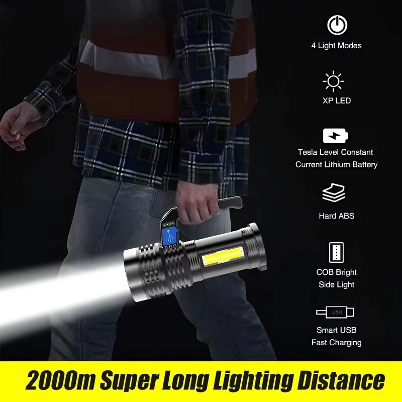 Solar energy is very environmentally friendly USB Powerful Flashlight Torch Super Bright Rechargeable LED Tactical Camp Lamp