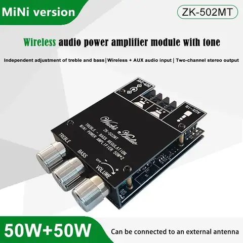 ZK-502MT 2x50W 2.0 채널 서브우퍼 증폭기 보드 쇼핑몰 스피커용 스테레오 오디오 스피커 모듈