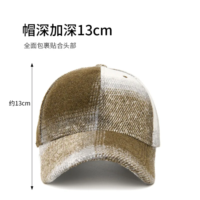 Vintage Distressed Plaid Baseball Cap Women Autumn Winter Brushed Tie-dye Duckbill Hat Men Warm Sun Protection Hat