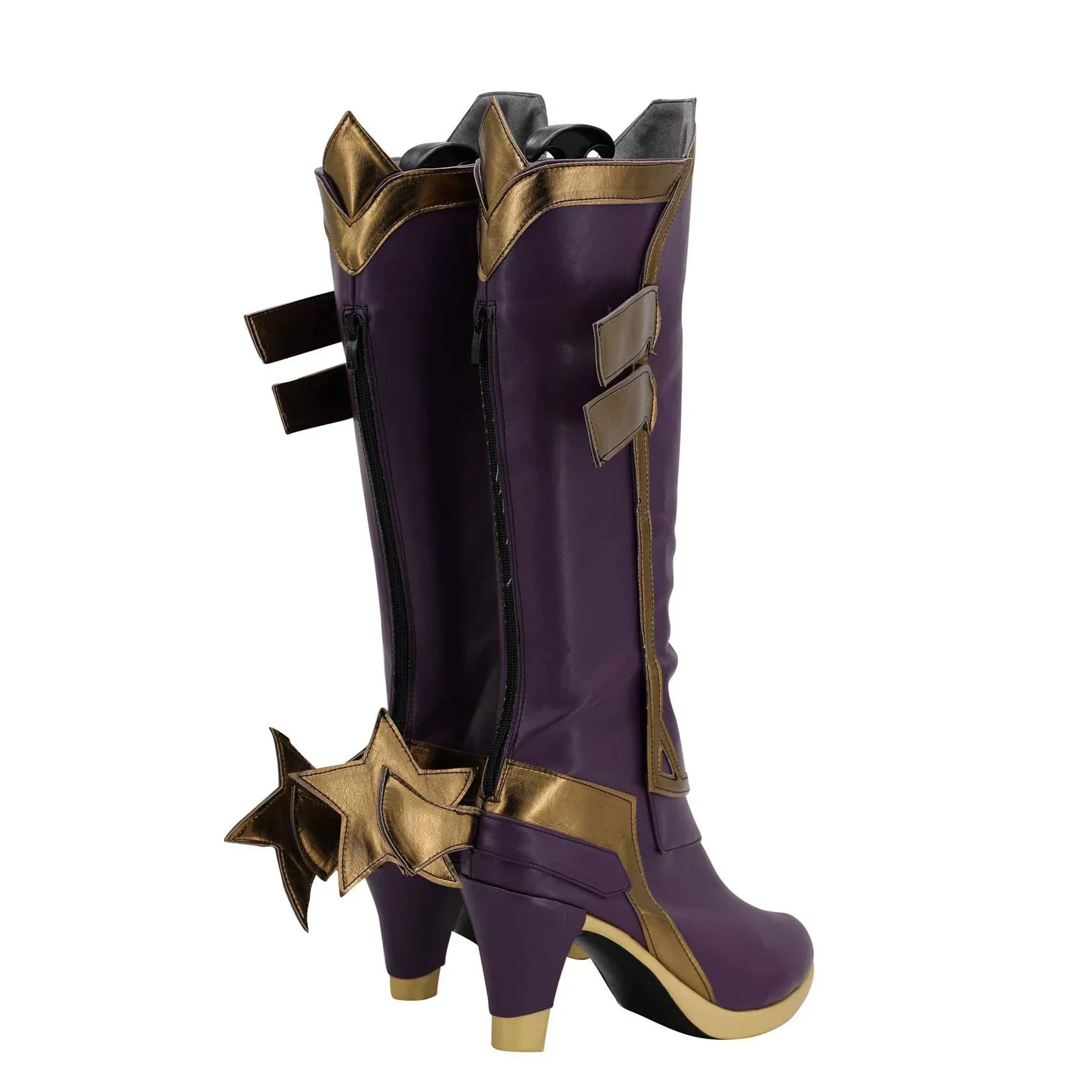 รองเท้าคอสเพลย์ LOL Ashe สีม่วง รองเท้าบูทส้นสูง รองเท้าหนังสั่งทำพิเศษสำหรับทุกเพศ