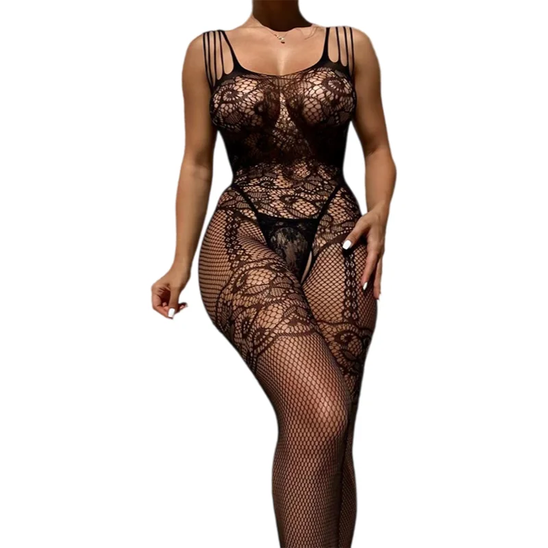 Transparent Erotic Crotchless Lingerie Woman Mesh Hollow Bra Set Sexy Teddy Bodysuit LaceFishnetBodystockings Porn Underwear Set