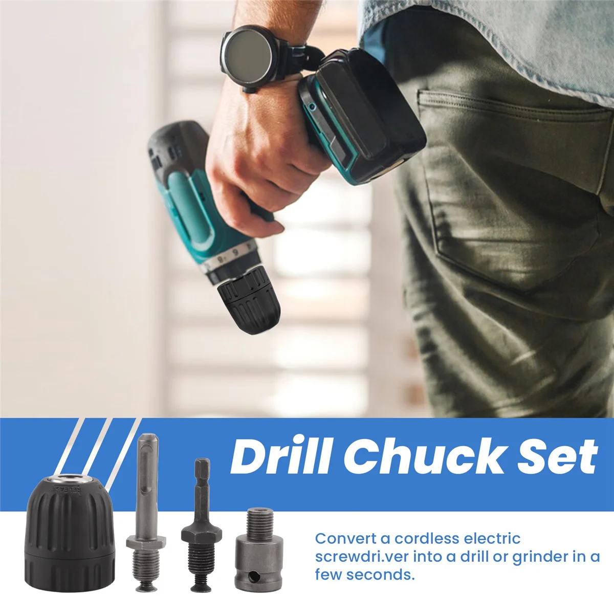 0.8-10mm Precise Keyless Drill Chuck Converter 3/8Inch- 24UNF Thread Quick Change Adapter with SDS-Plus Hex Shank Socket