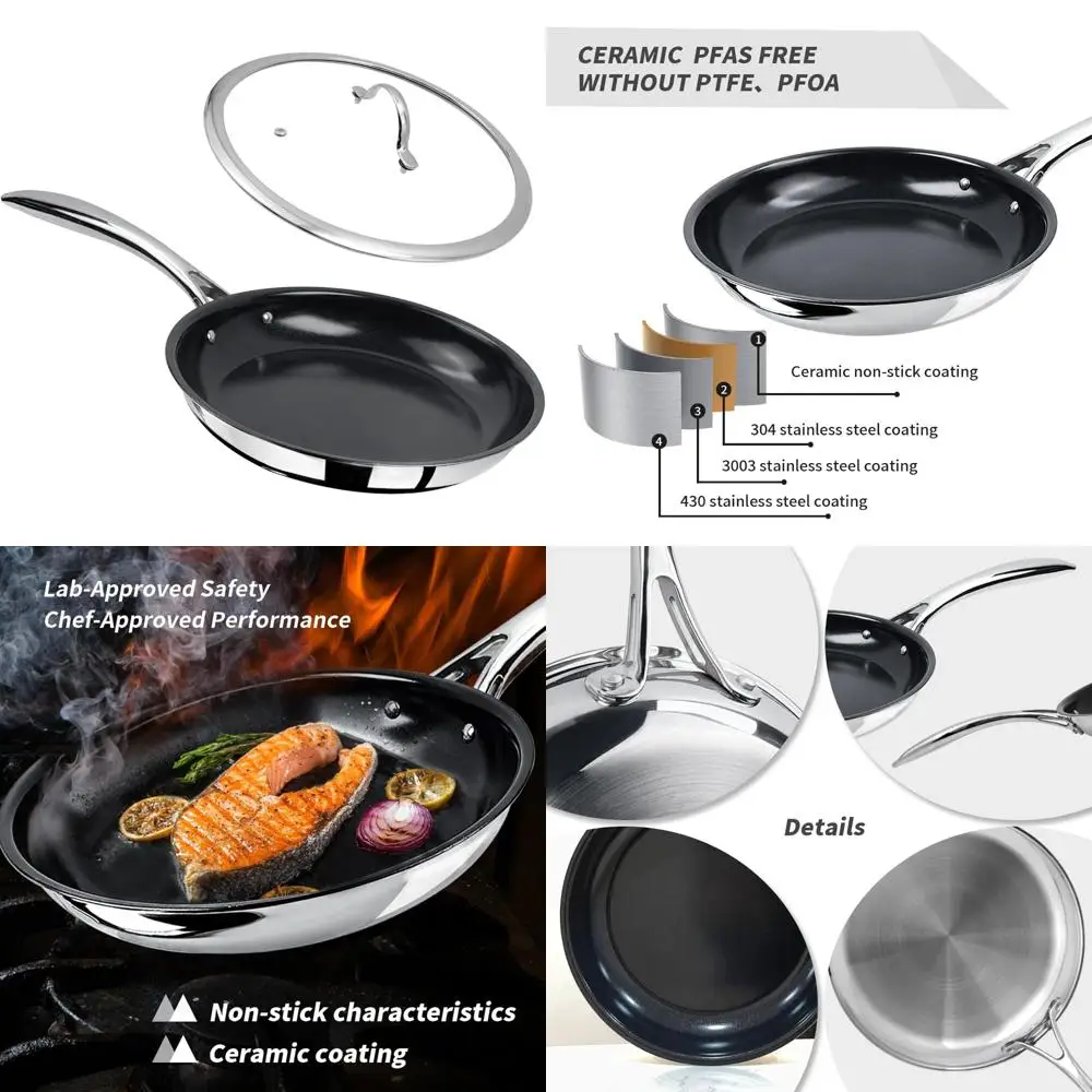 

Керамическая сковорода с антипригарным покрытием и крышкой — без PFOA и PTFE, безопасная для духовки и бройлеров, четырехслойная конструкция толщиной 2,5 мм, защита от накипи