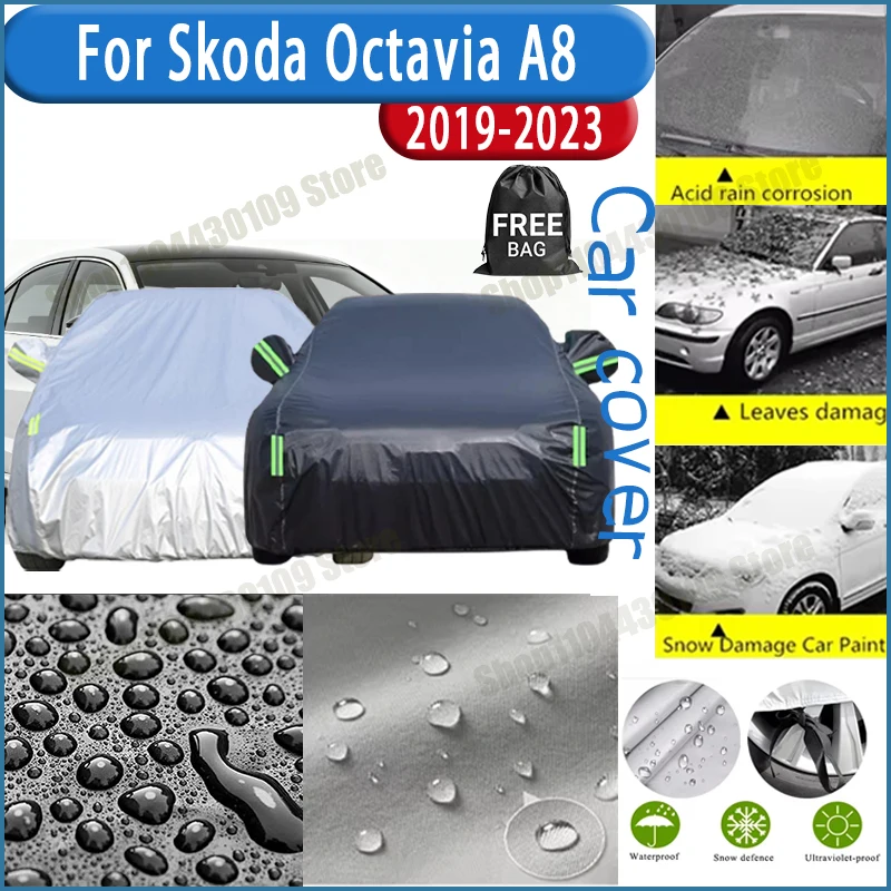 

For Skoda Octavia A8 2019-2023 Car Cover Waterproof UV Protection All Weather Dustproof Snow Rain Cover 190T Polyester
