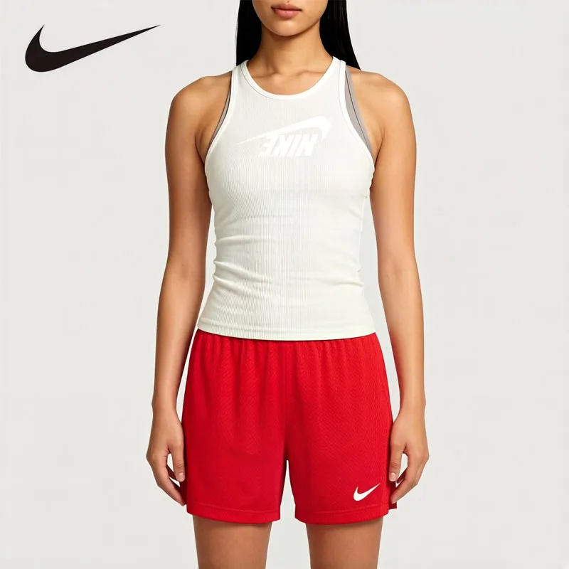 Nike 2PCS Traje deportivo para mujer, chaleco de punto transpirable sin mangas, pantalones cortos deportivos DRI-FIT FZ1143-133+IB8654-657