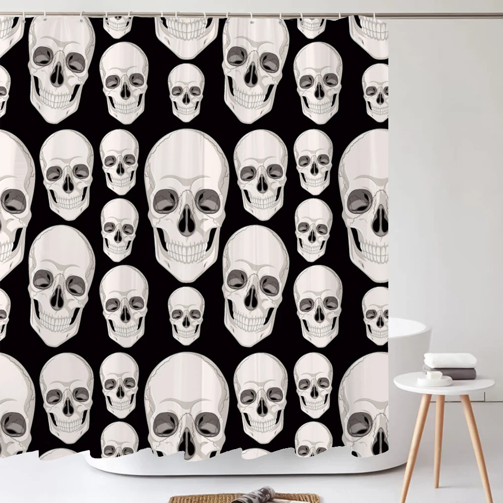 

Funny Skull Skeleton Halloween Printed Shower Curtain Bathroom Curtains Home Decor Waterproof Polyester Fabric with Hooks