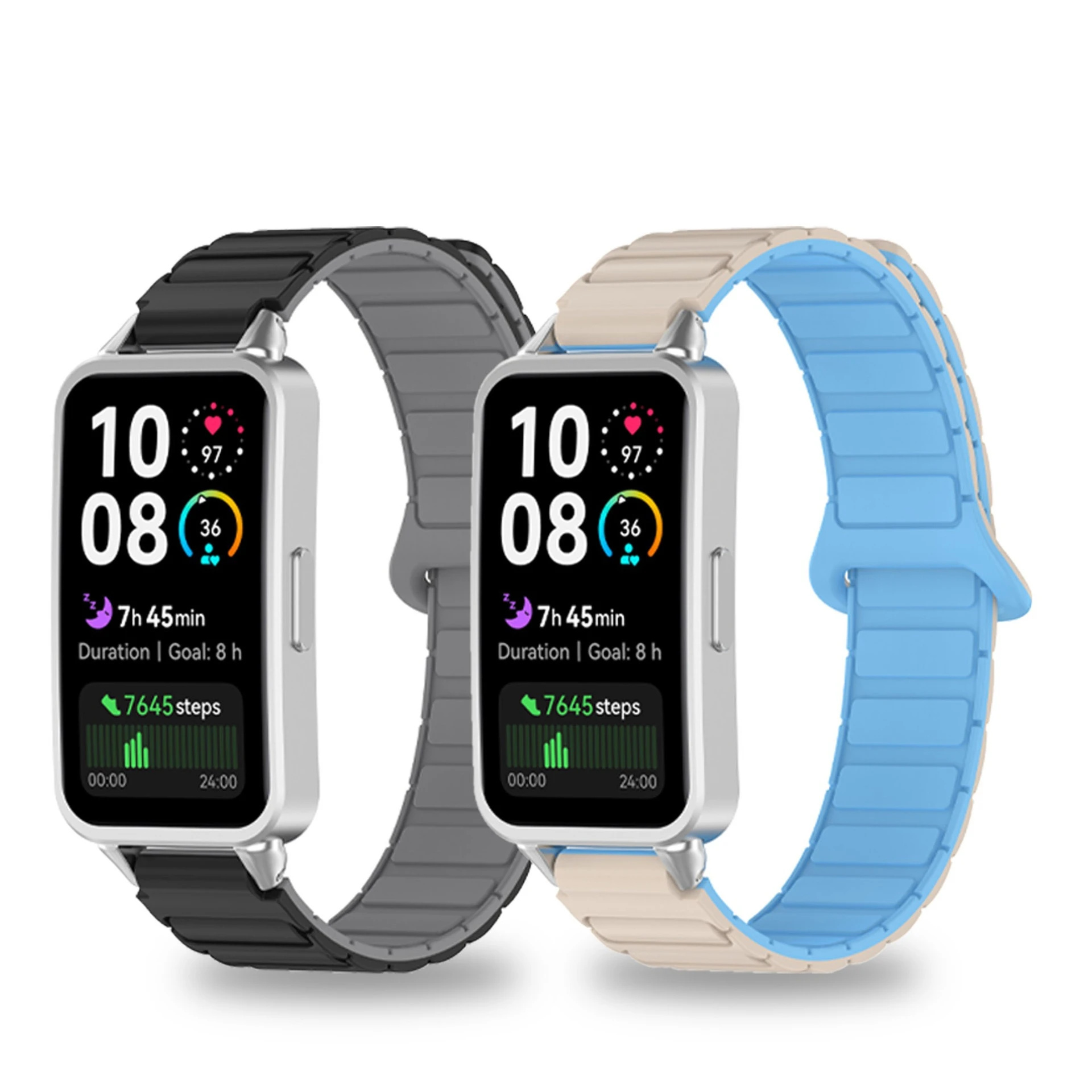 Classic Magnetic Two-tone Silicone Strap for Huawei Watch Band 8/9/10 Rectangular-shaped Magnetic Silicone Strap