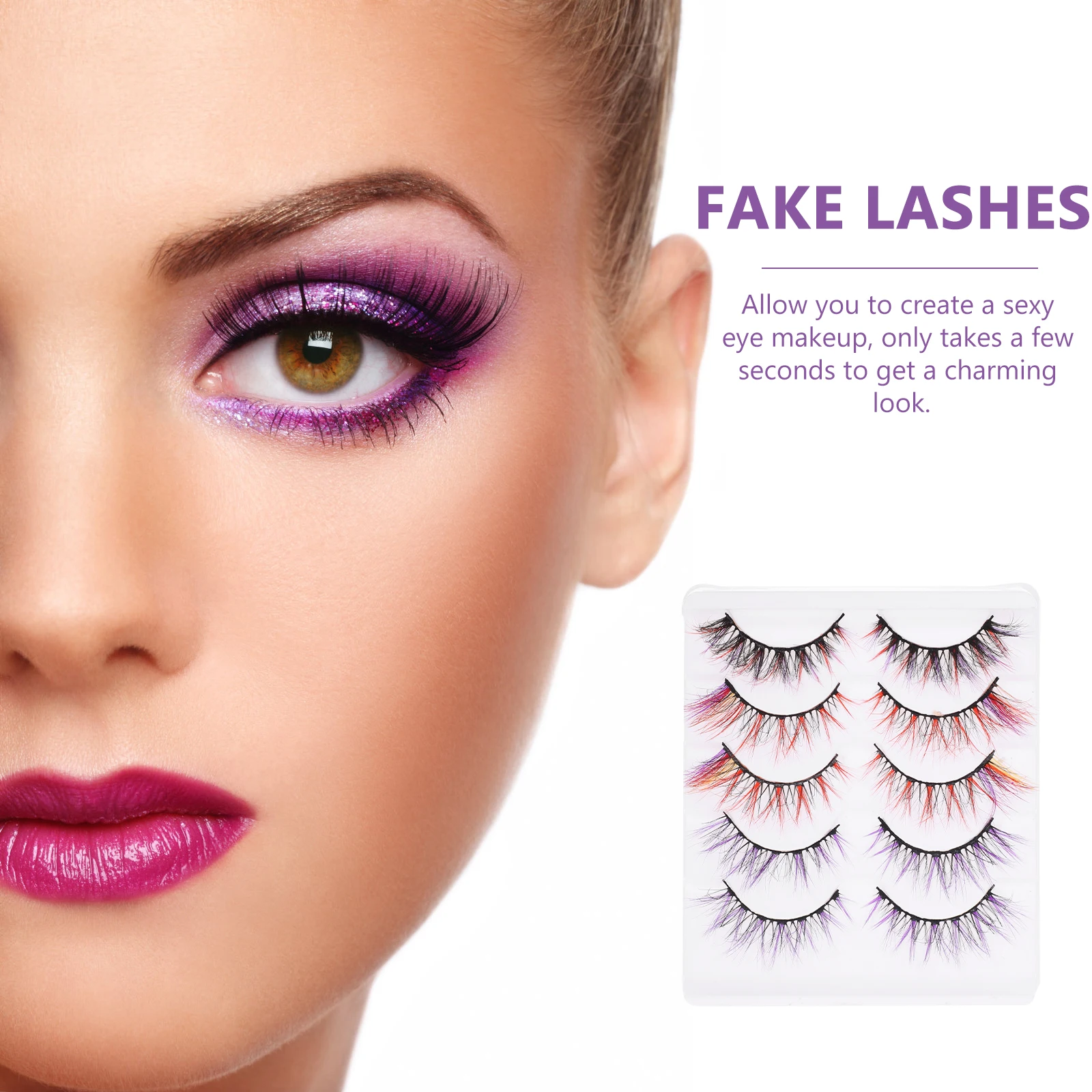 

5 Pairs Fake Eyelashes Colored False Cosplay Artificial Women Imitation Faux