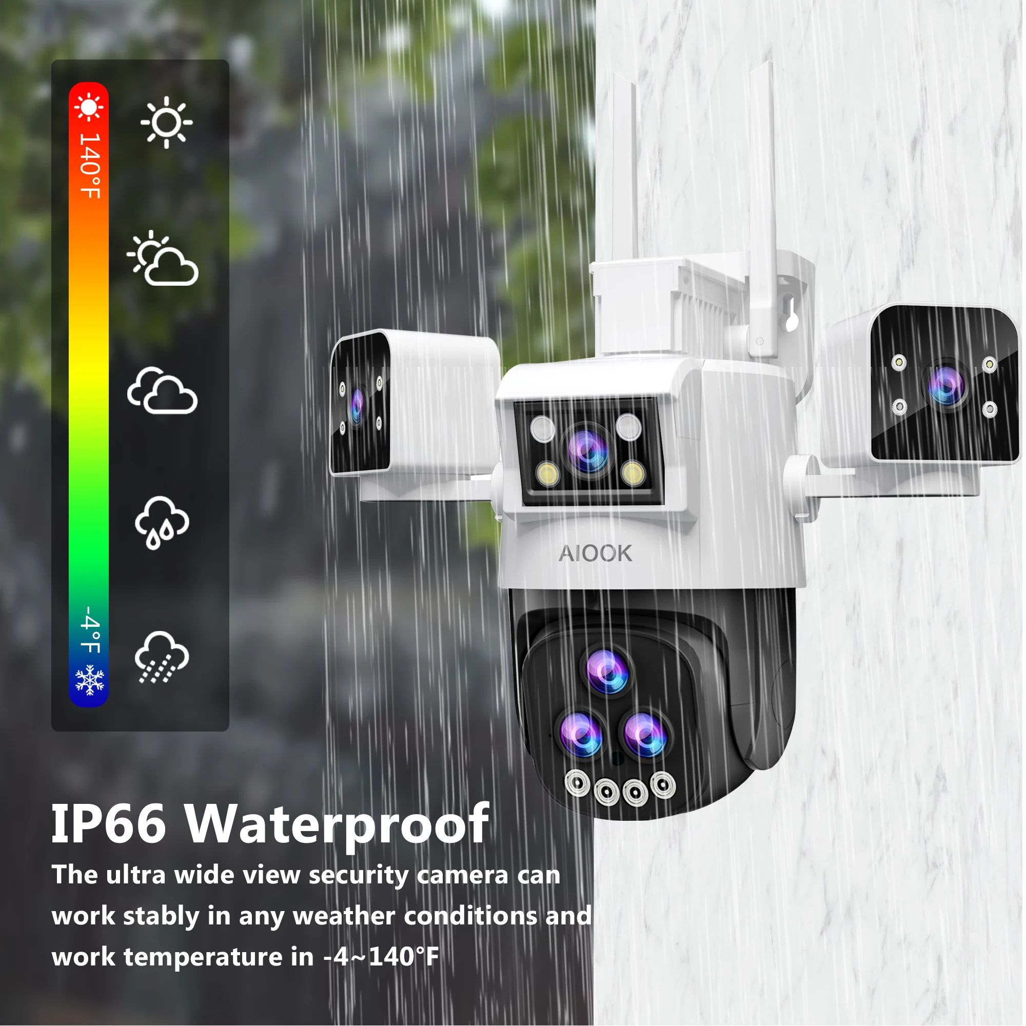 AIOOK 20X Zoom Outdoor Camera HD 30MP WiFi Camera 24/7 Record Waterproof Night Vision Two Way Intercom Mobile Tracking IP CCTV