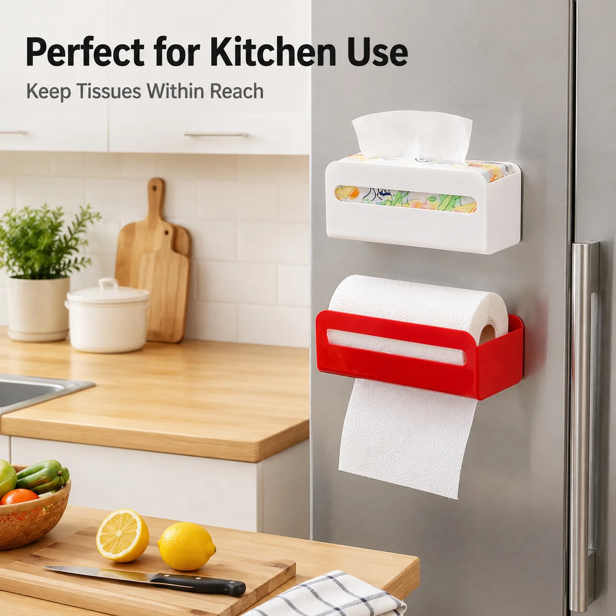No-Drill Magnetic Wall Mount Tissue Holder Space Saving Storage Box Kitchen Bathroom Napkin Kitchen Towel Organizer Rack