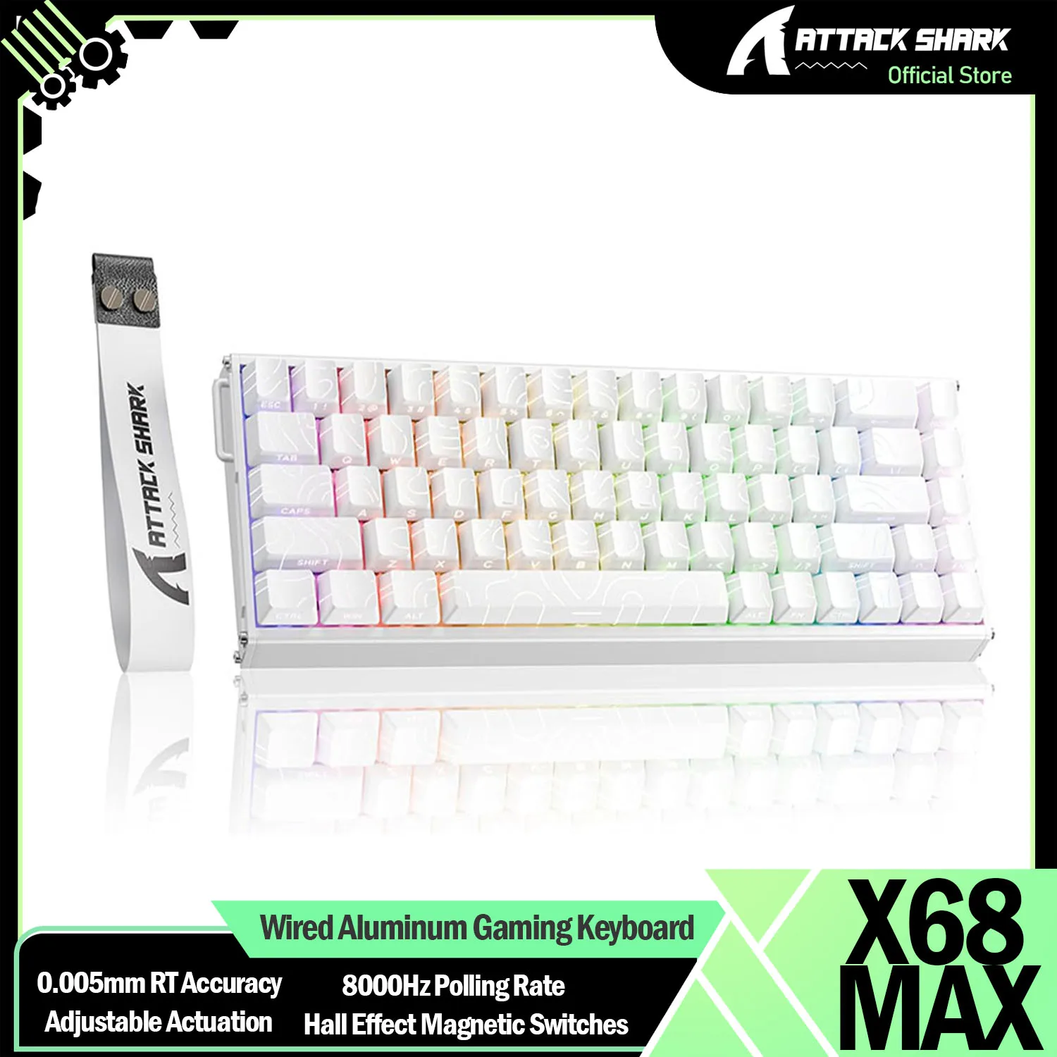 

Проводная алюминиевая игровая клавиатура ATTACK SHARK X68MAX HE Rapid Trigger, точность RT 0,005 мм, магнитные переключатели с эффектом Холла, 8 кГц, RGB