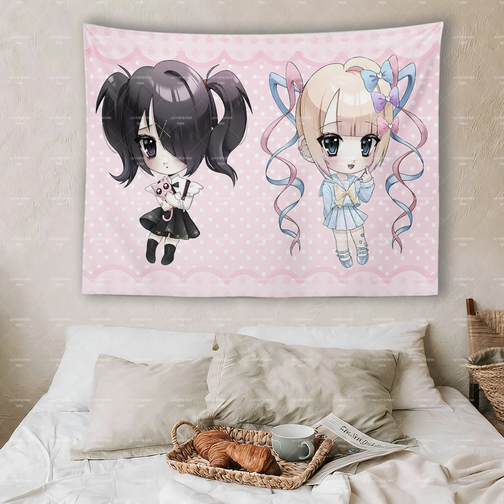 Needy Girl Overdose Wandteppich, Ame-chan & KAngel Pink Polka Dot Anime Wandbehang Schlafzimmerdekoration – Detail 3