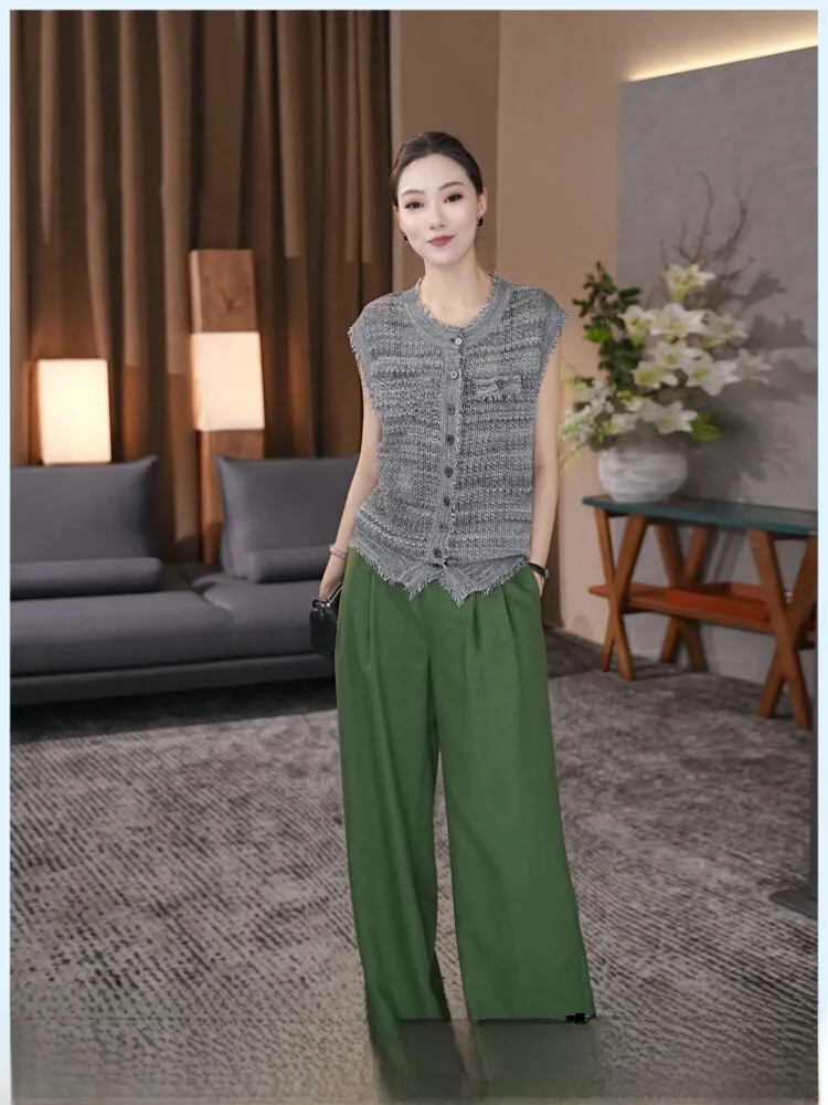 

ZOZO HOME Airport Series Loose Green Fashion Trousers High Waist Straight Leg Pants Drapey Comfortable Casual High Waist