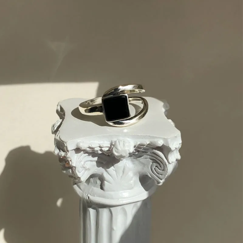 925 Sterling Silver Finger Rings New Fashion Creative Black Stone Geometric Birthday Party Jewelry Gifts