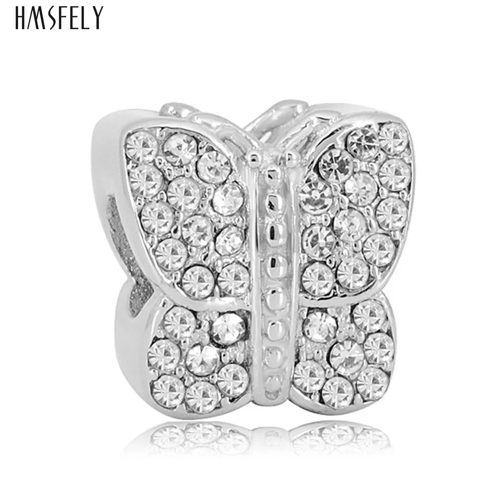 HMSFELY Charm European Crystal Butterfly Beads For DIY Bracelet Jewelry Making Accessories 316l Stainless Steel Big Hole Beads