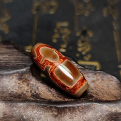 Tibetan God of Wealth Totem Ripe Brown/Ochre 30*12mm Calcified Old Agate Dzi Jewelry for Men&Women DIY Free Shipping
