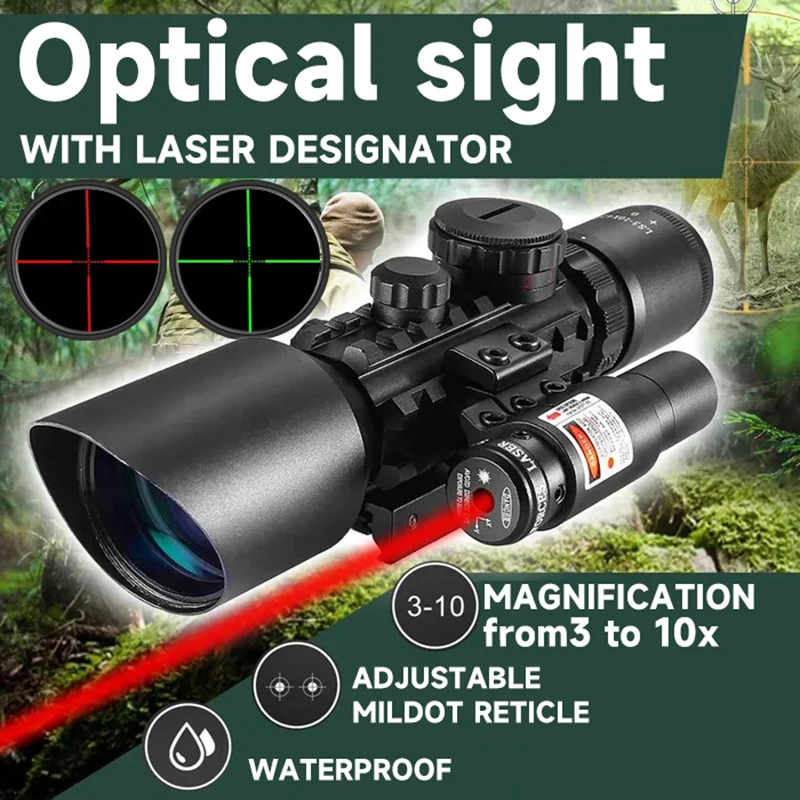 Scope Crosshair Optics Hunting Riflescope 3-10x42E with Red and Green Illuminated Built Scope M9 Adjustable 11/20mm Rail Mount