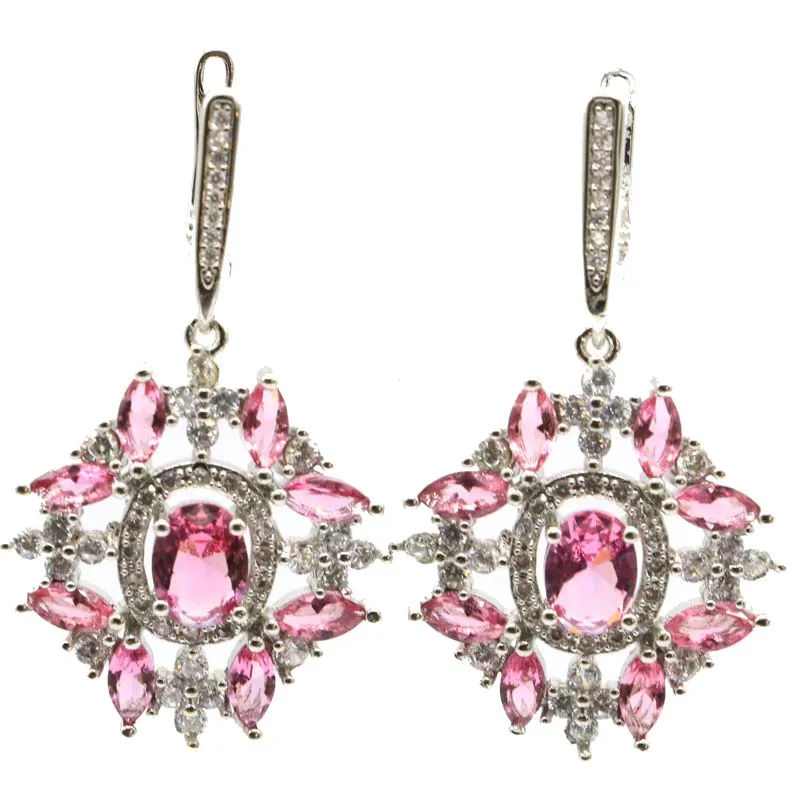 

SheCrown 42x25mm Multi Color Peridot Violet Tanzanite Pink Tourmaline CZ Women Engagement Silver Earrings