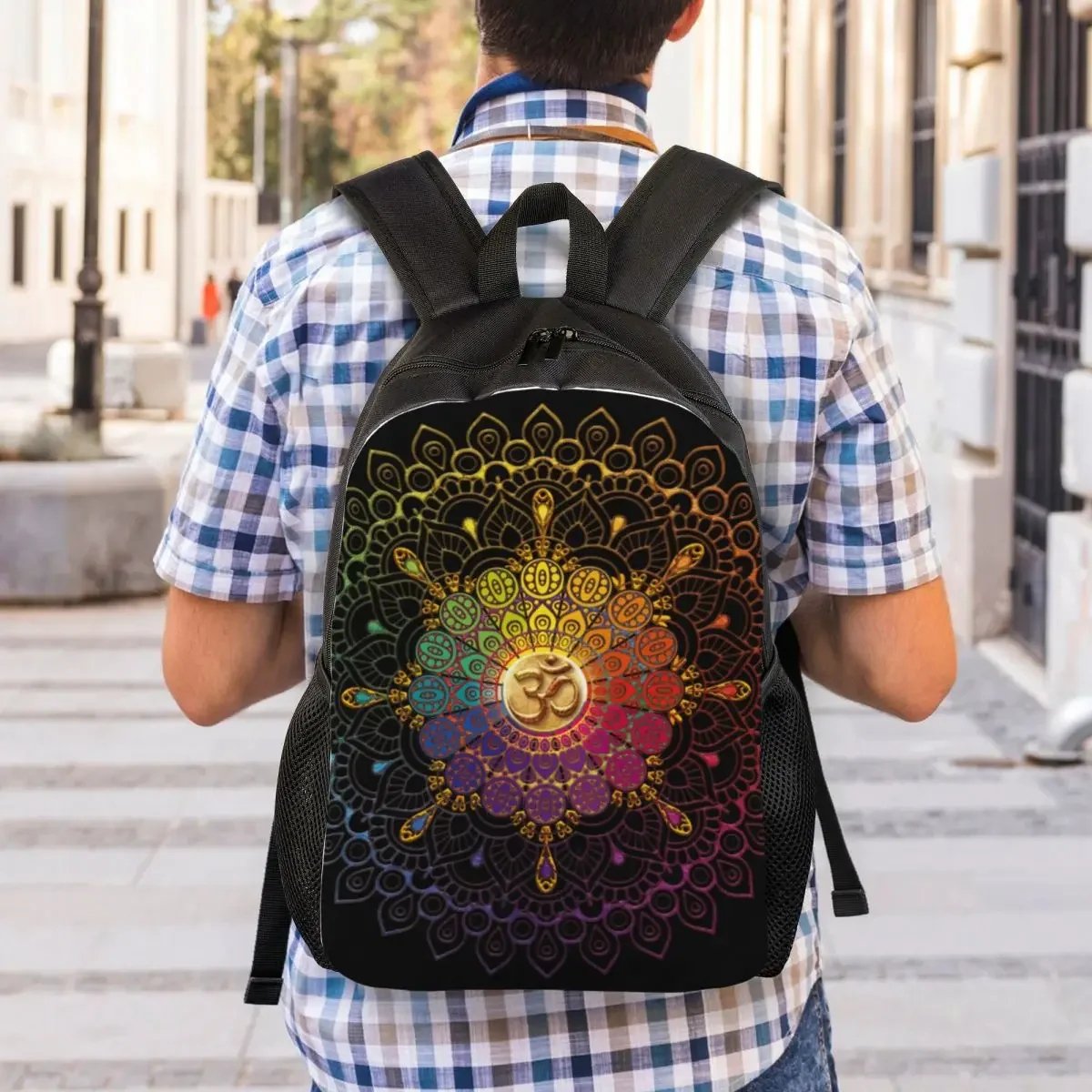 Custom OM Rainbow Mandala Laptop Backpack Women Men Fashion Bookbag for School College Student Buddhism Aum Yoga Meditation Bag