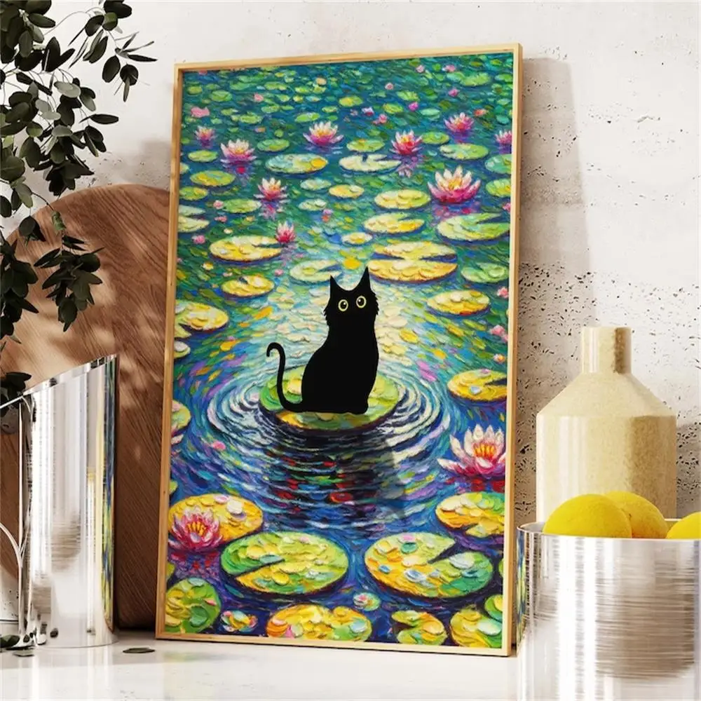 

Black Cat In The World Famous Painting Poster Prints For Living Room Home Decor Modern Monet Garden Cat Canvas Painting Wall Art