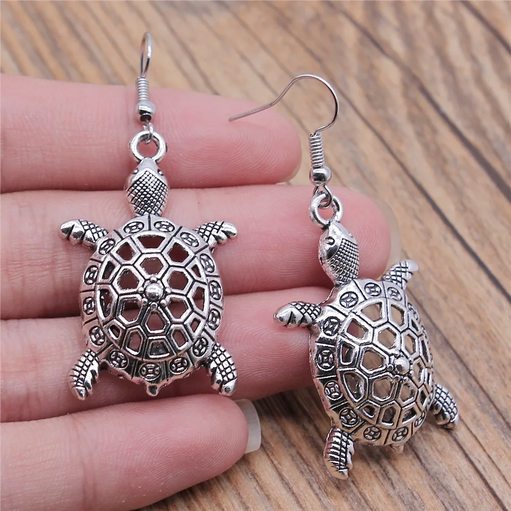 Fashion Handmade Simple Design Antique Silver Color Tortoise Pendant Earrings Dropshipping Drop Earrings